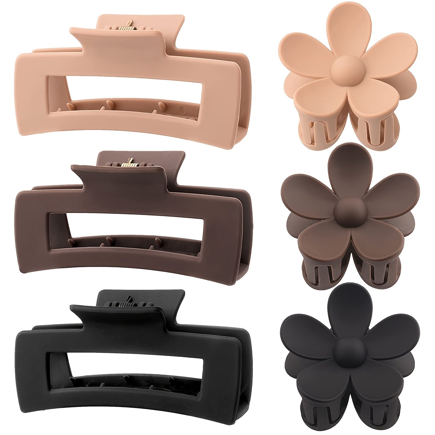 6pcs Large Rectangle Hair Claw Clips Matte Flower Hair Clips For Women
