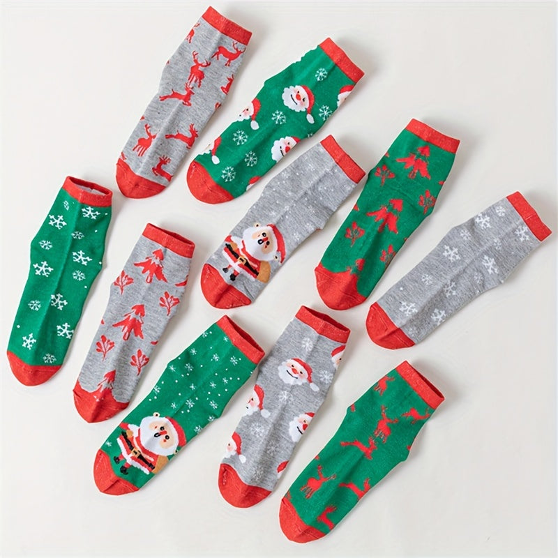 10 Pairs Cartoon Print Socks Comfy & Christmas Mid Tube Socks Women's Stockings