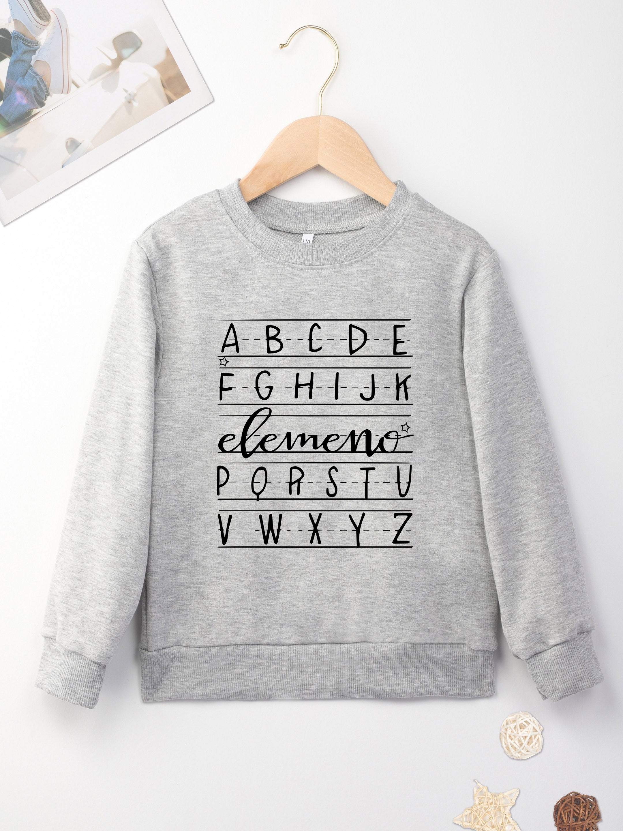 Boys Letter Print Crew Neck Sweatshirt Long Sleeve Casual Tops