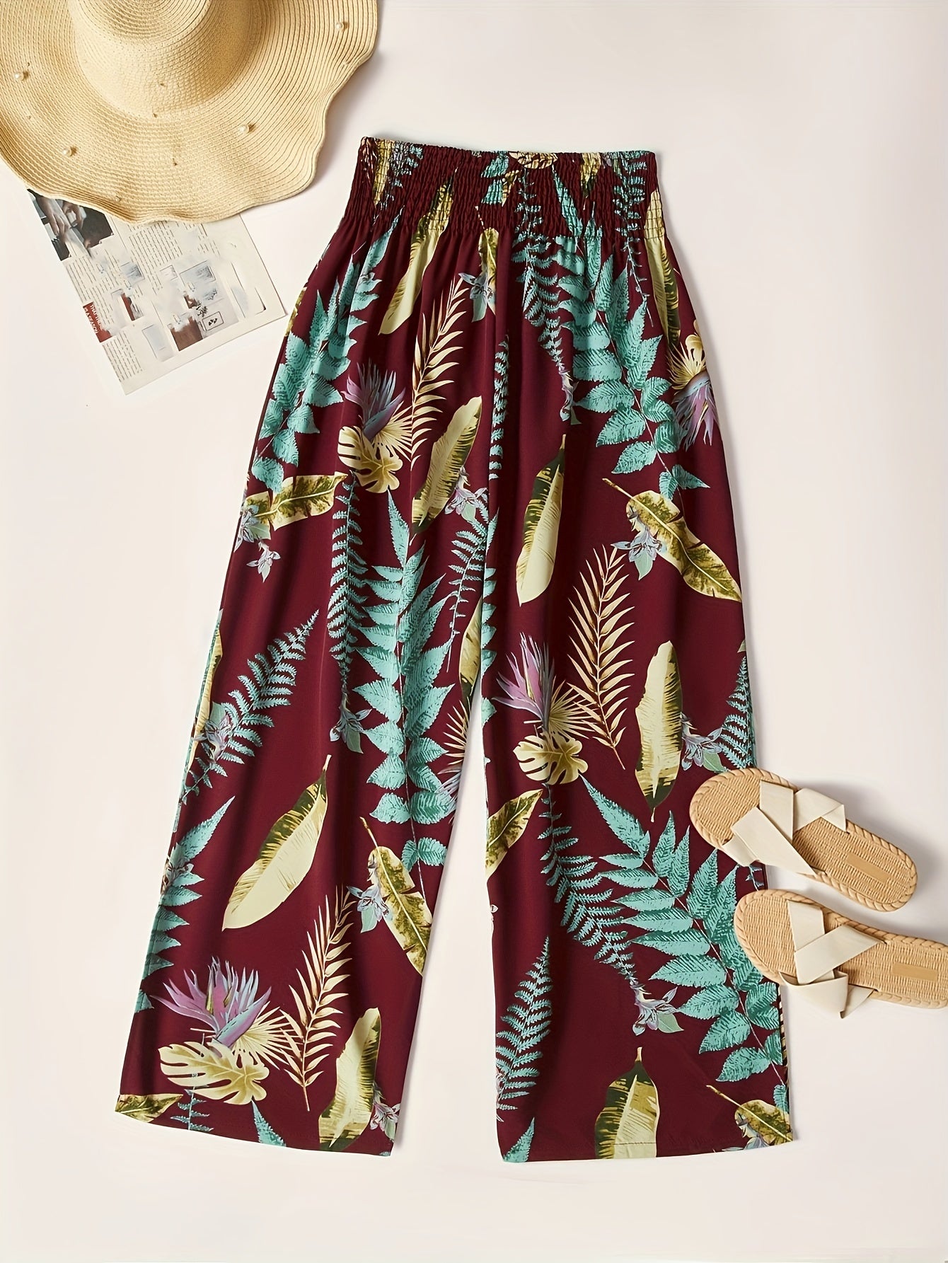 Women's Plus Tropical Print Wide Leg Trousers