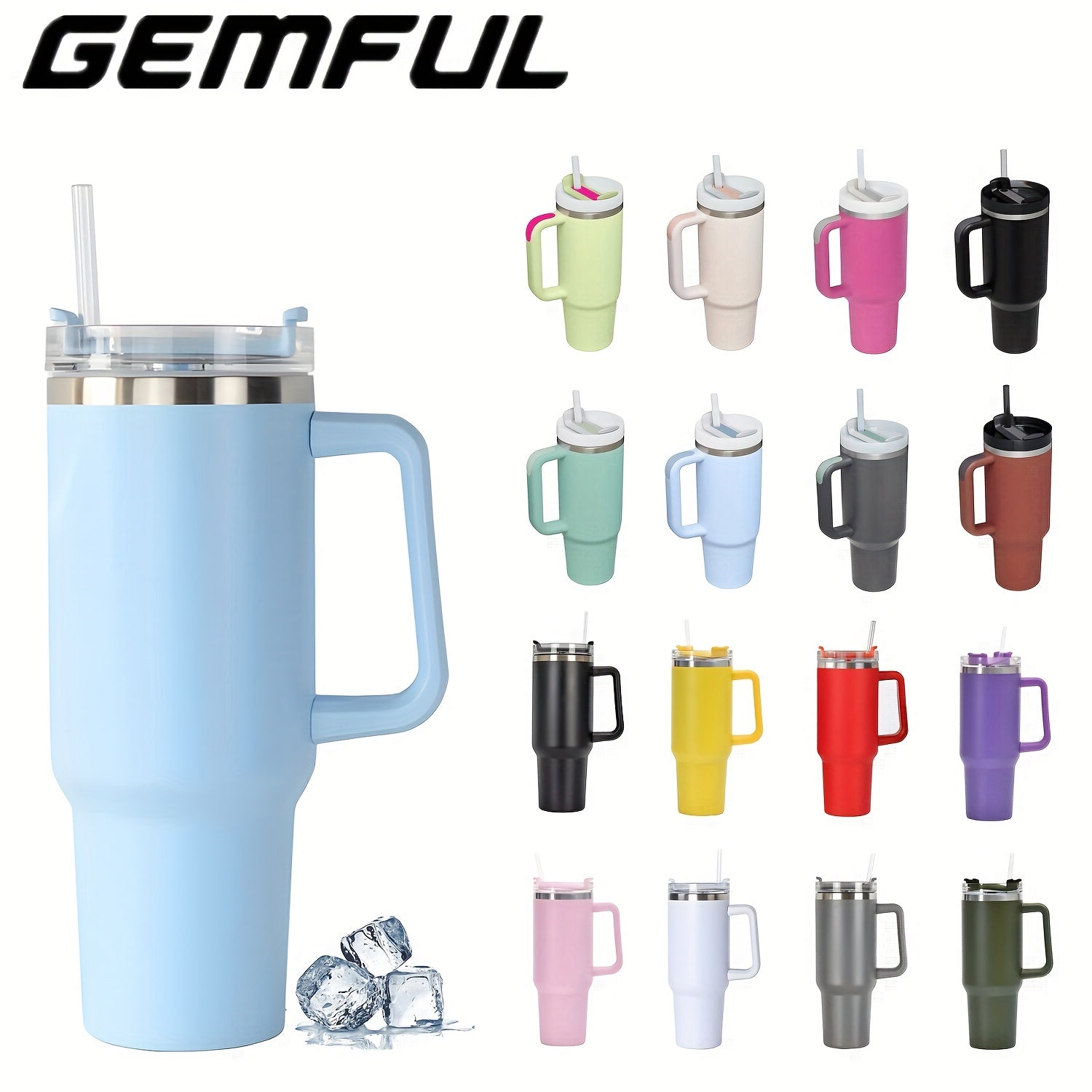 GEMFUL 40 Oz Tumbler Insulated Leak Proof Portable Water Bottle Stainless Steel