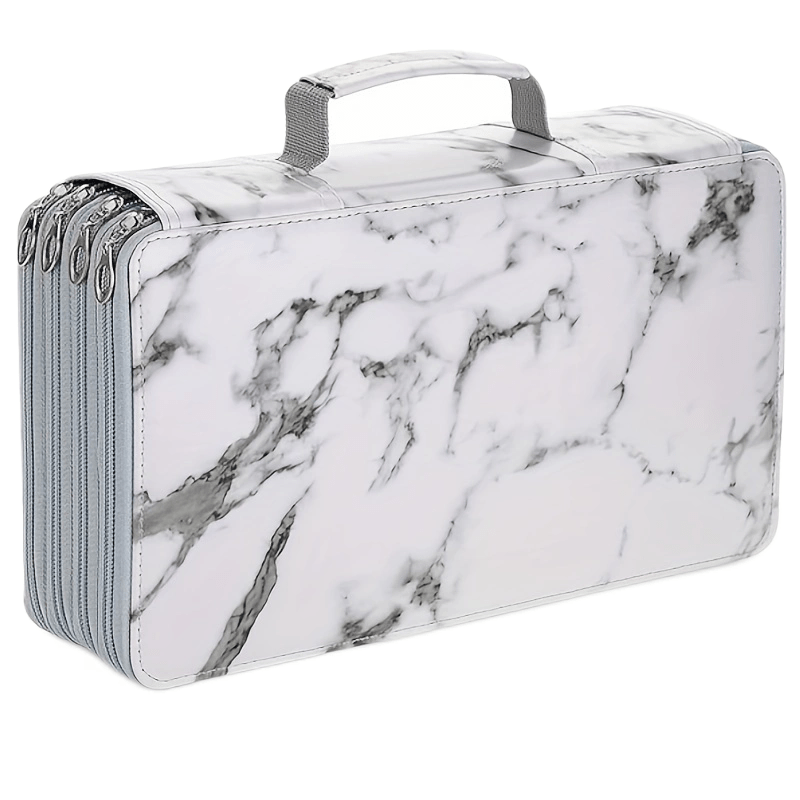 PU Pencil Case 300 Slots Large Capacity Storage Bag Marble Grey Rose Red