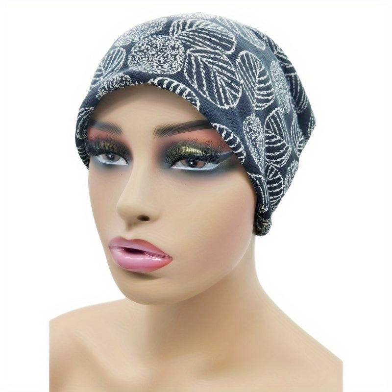 Leaf Print Beanie Turban Cap Soft Lightweight Chemo Hats