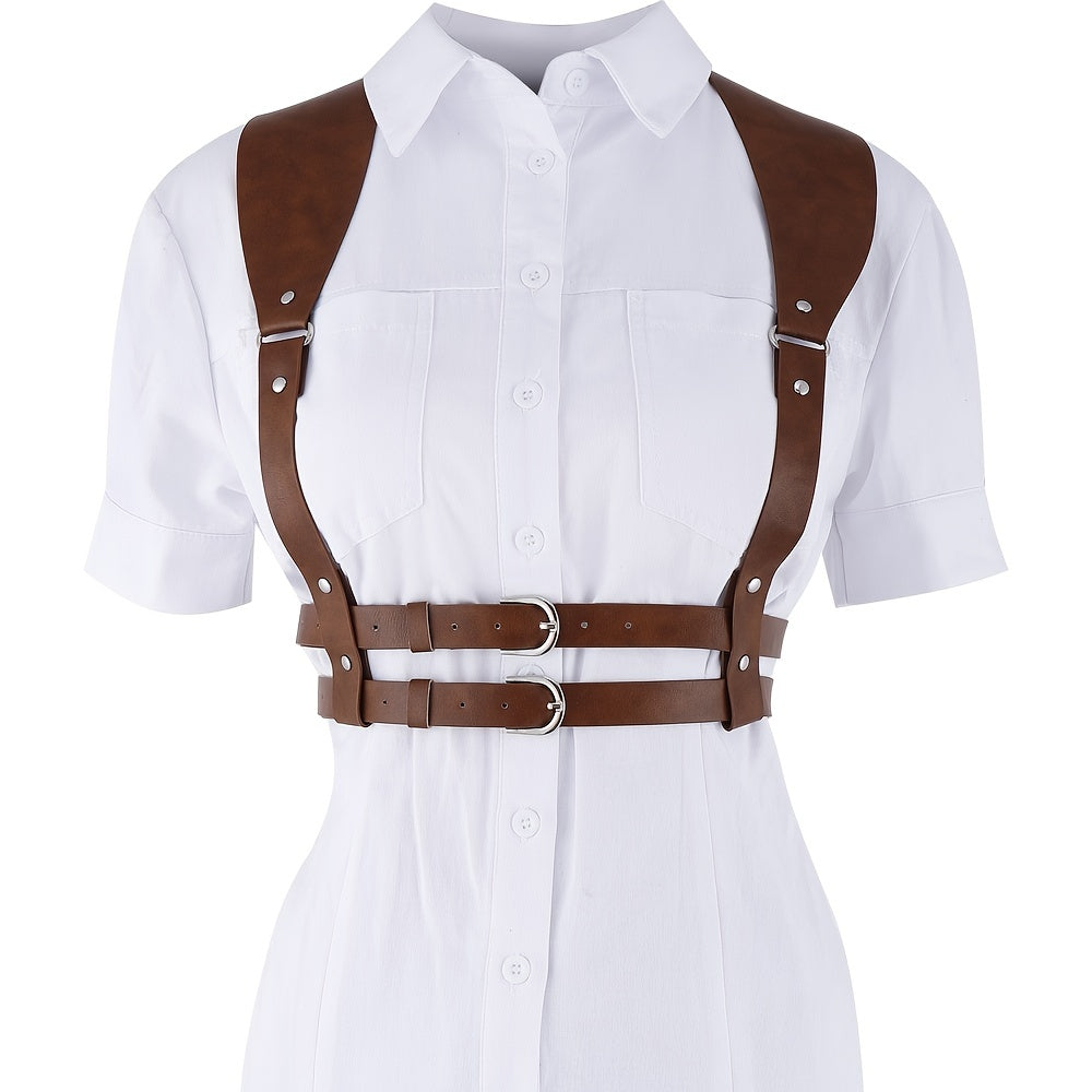Women's PU Leather Harness Belt Punk Body Chain Waist Belt Halter