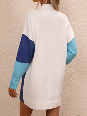  Colorblock Long Sleeve High Neck Sweater Dress