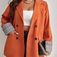  Colorblock Plaid Print Long Sleeve Workwear Blazer