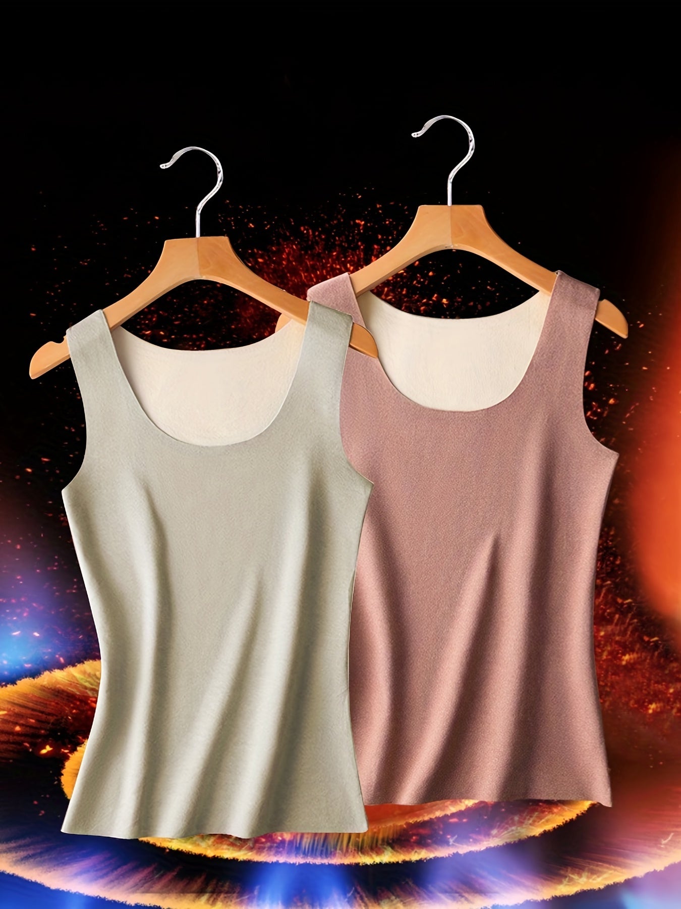 2pcs Thermal Underwear Warm Seamless Crew Neck Tank Top Women's Lingerie