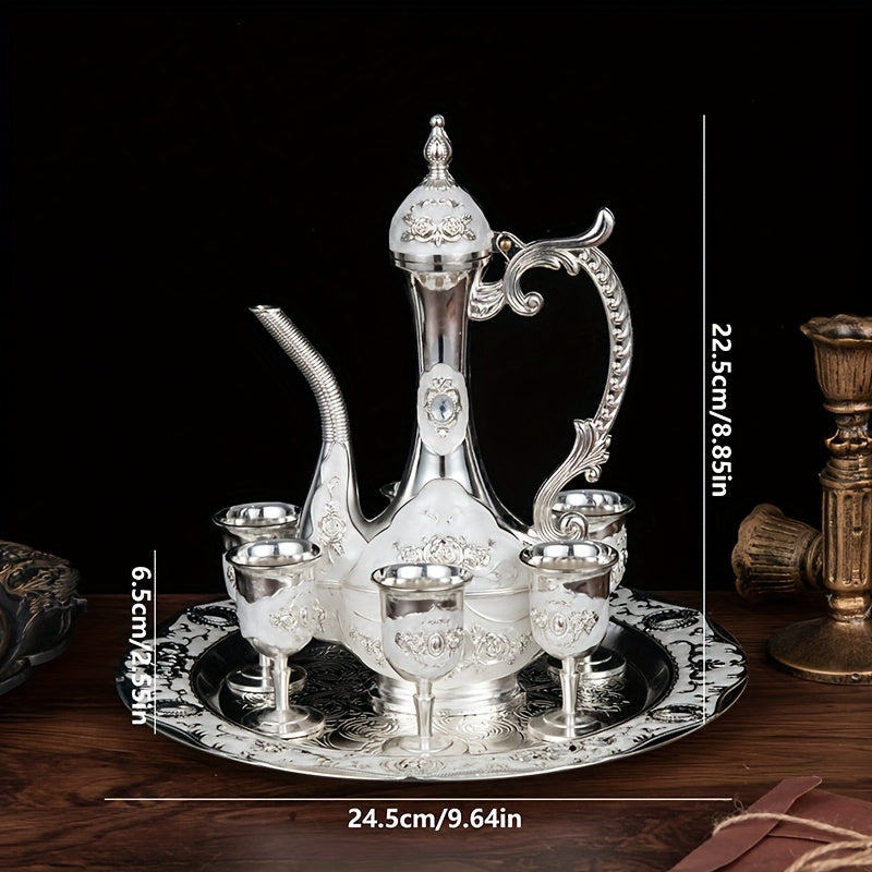 European Vintage Tea Set with Teapot, Cups, Tray