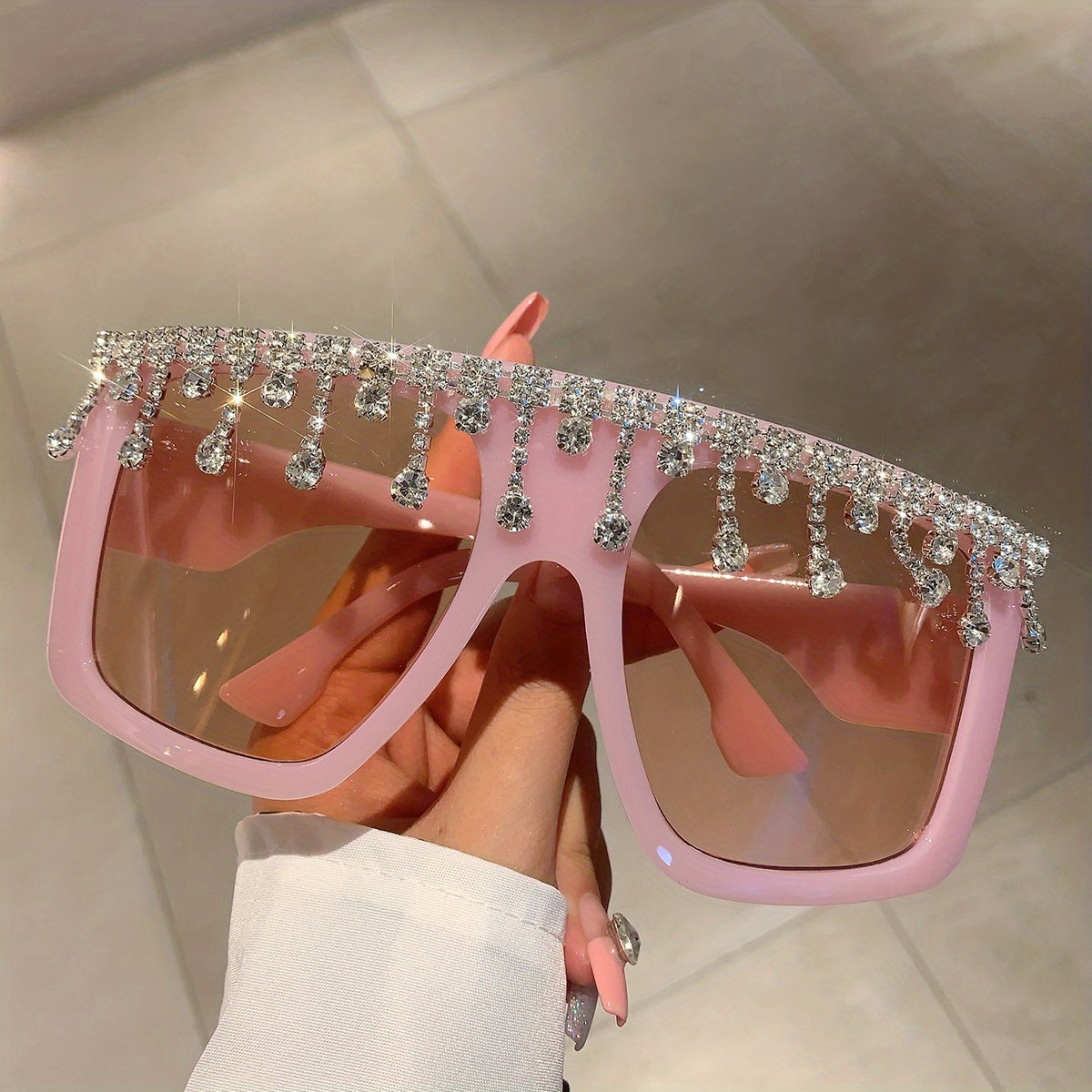 Y2K Rhinestone Oversized Square Sunglasses for Women Men