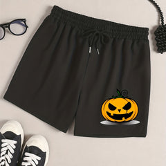  Pumpkin Print Tie Waist Pajama Shorts