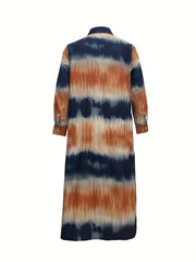 Tie Dye Long Sleeve Maxi Shirt Dress
