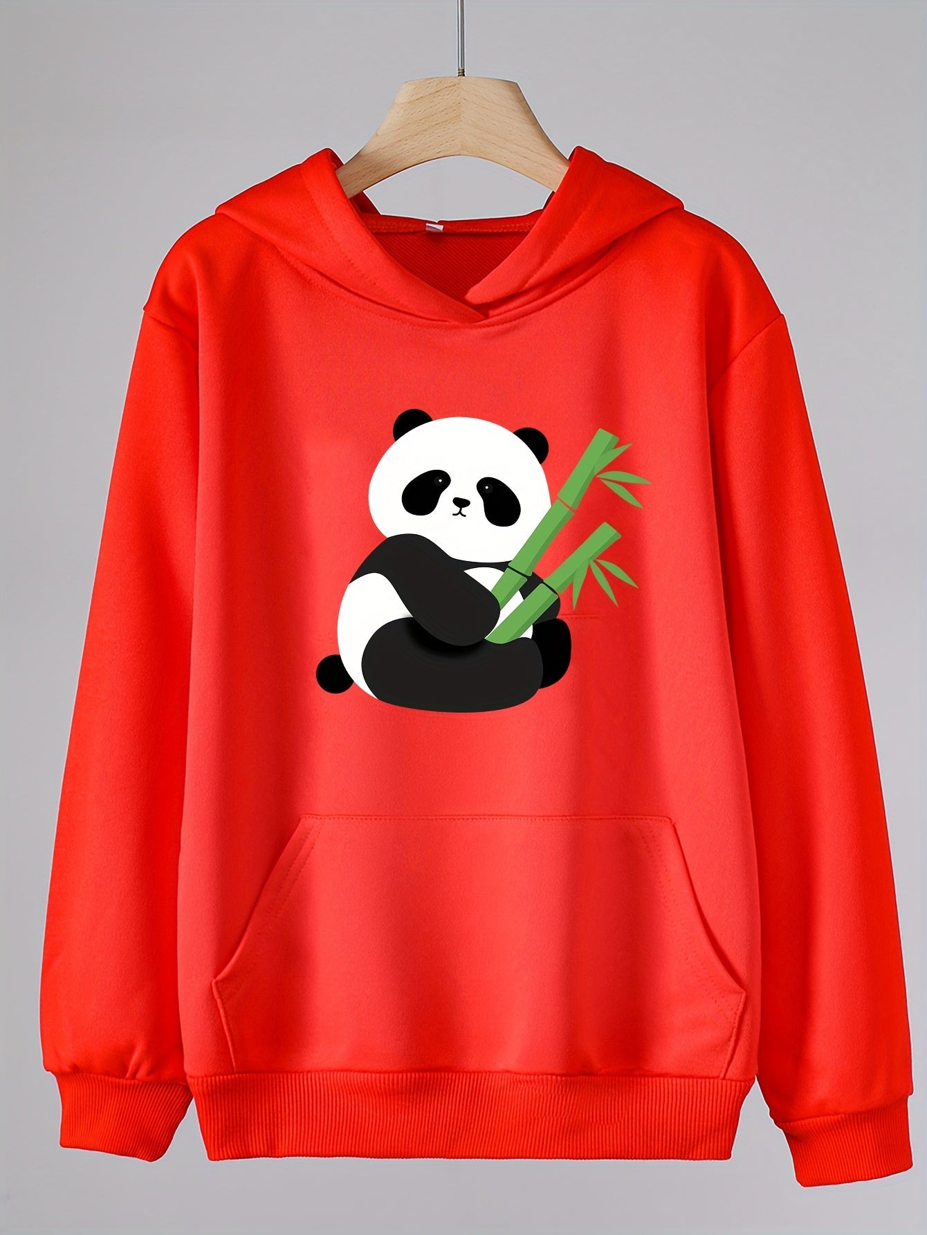 Panda Print Hoodie Girls Comfy Hooded Pullover Spring Fall Gift