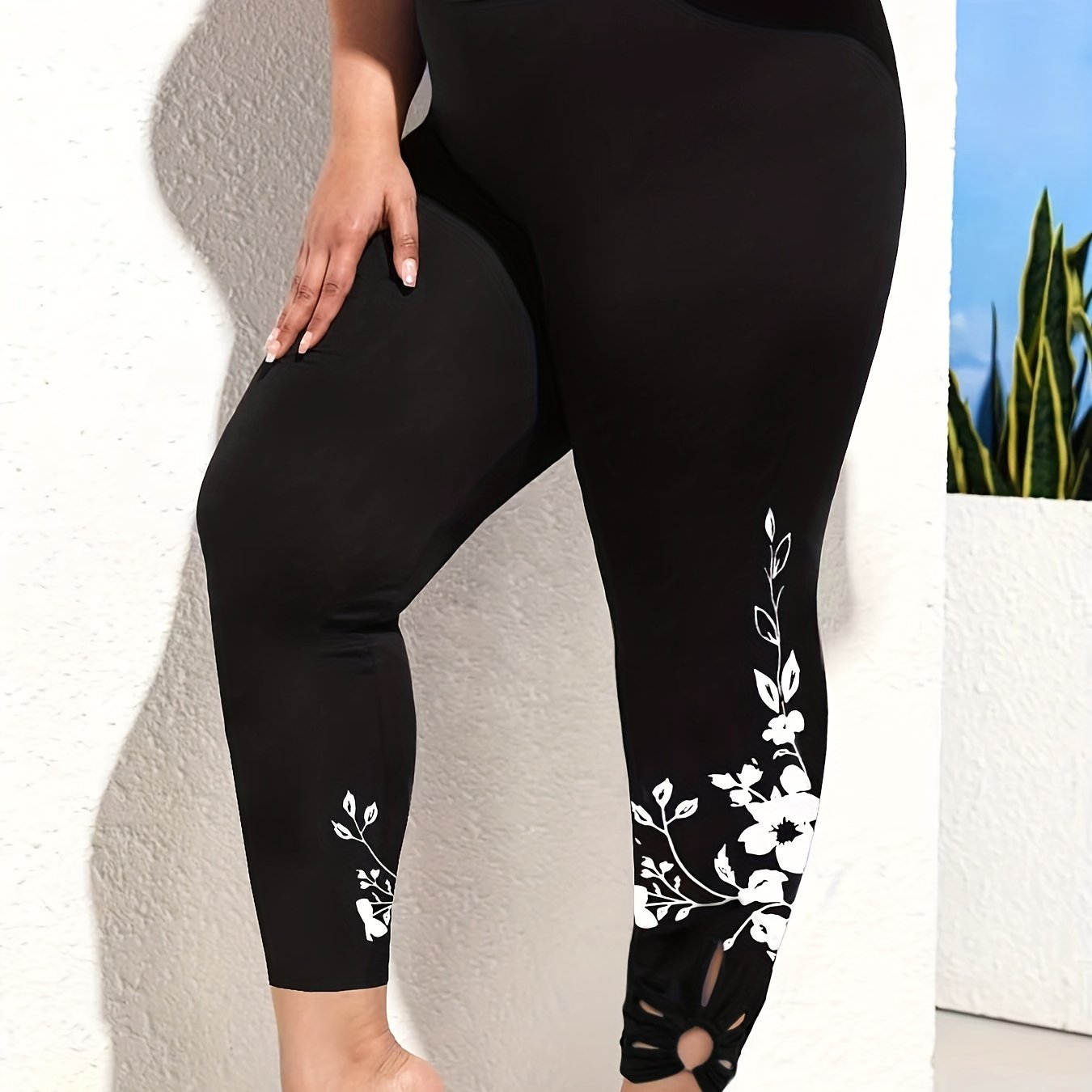  Floral Print Cut Out High Rise Leggings