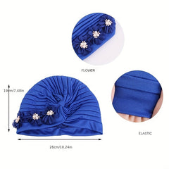 Pleated Flower Turban Cap Elastic Head Wrap Hijab Decor Casual Headscarf