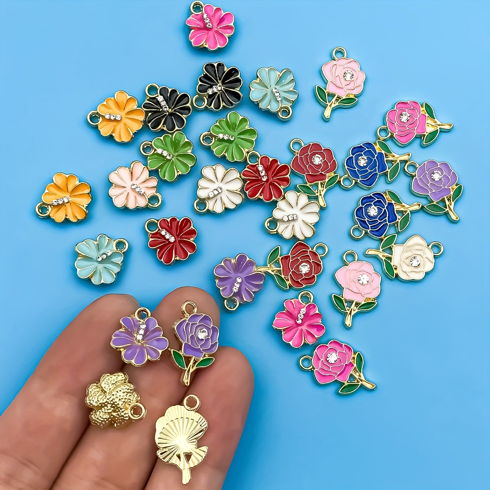 Colorful Rhinestone Flower Alloy Pendants for DIY Jewelry Making