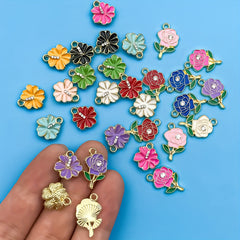 Colorful Rhinestone Flower Alloy Pendants for DIY Jewelry Making