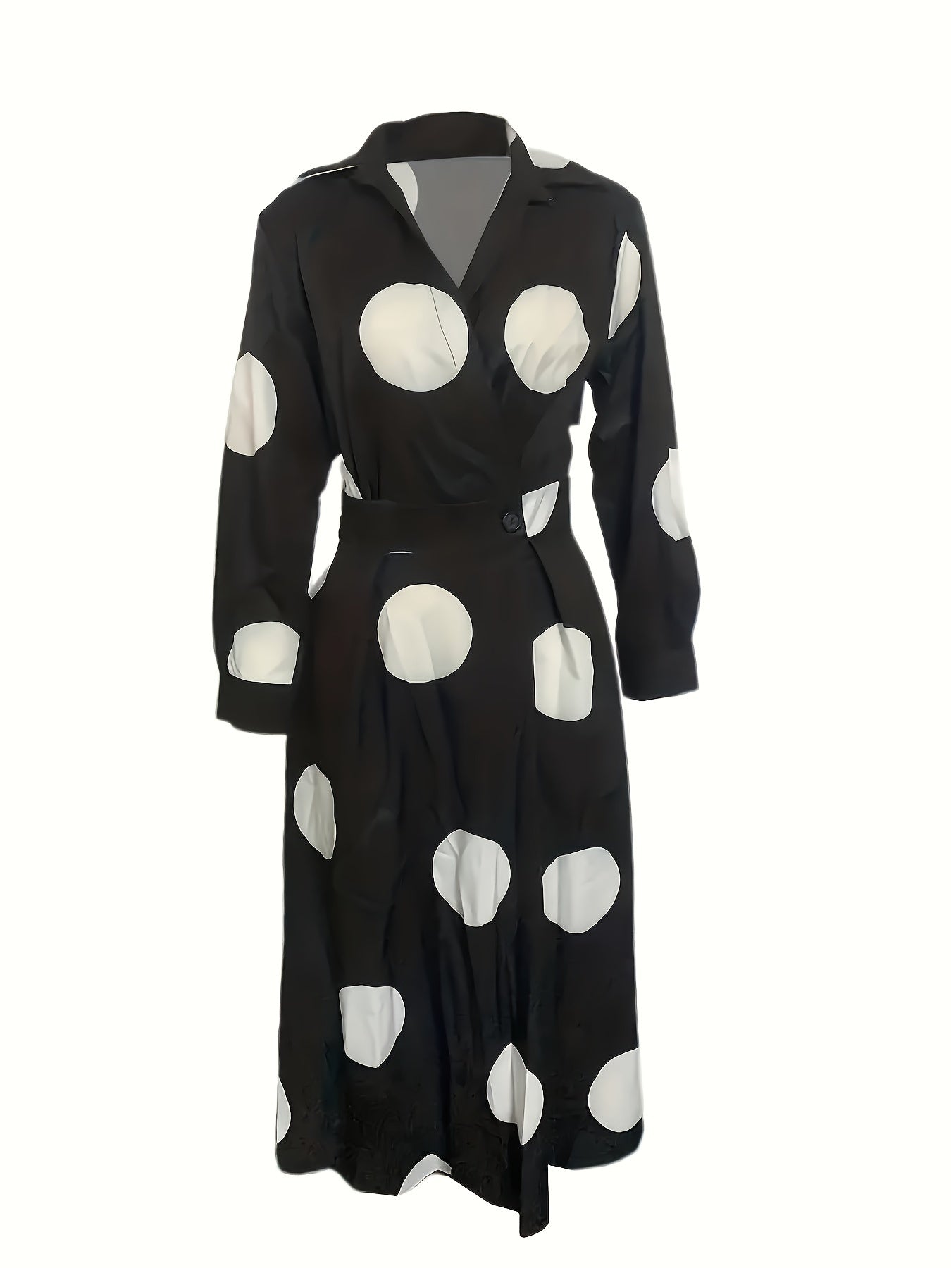  Dot Print Long Sleeve Maxi Dress