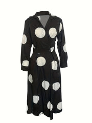  Dot Print Long Sleeve Maxi Dress