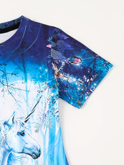 3D Unicorn In Magic Forest Pattern Short Sleeve Dress Girls Comfy Dresses