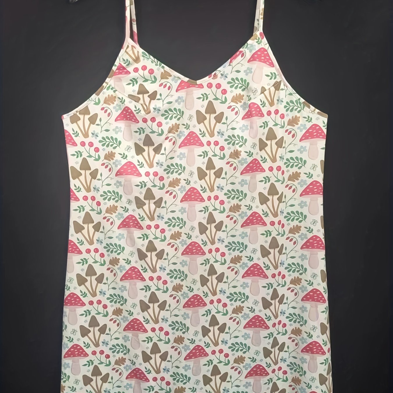  Mushroom & Leaf Print V Neck Cami Nightdress