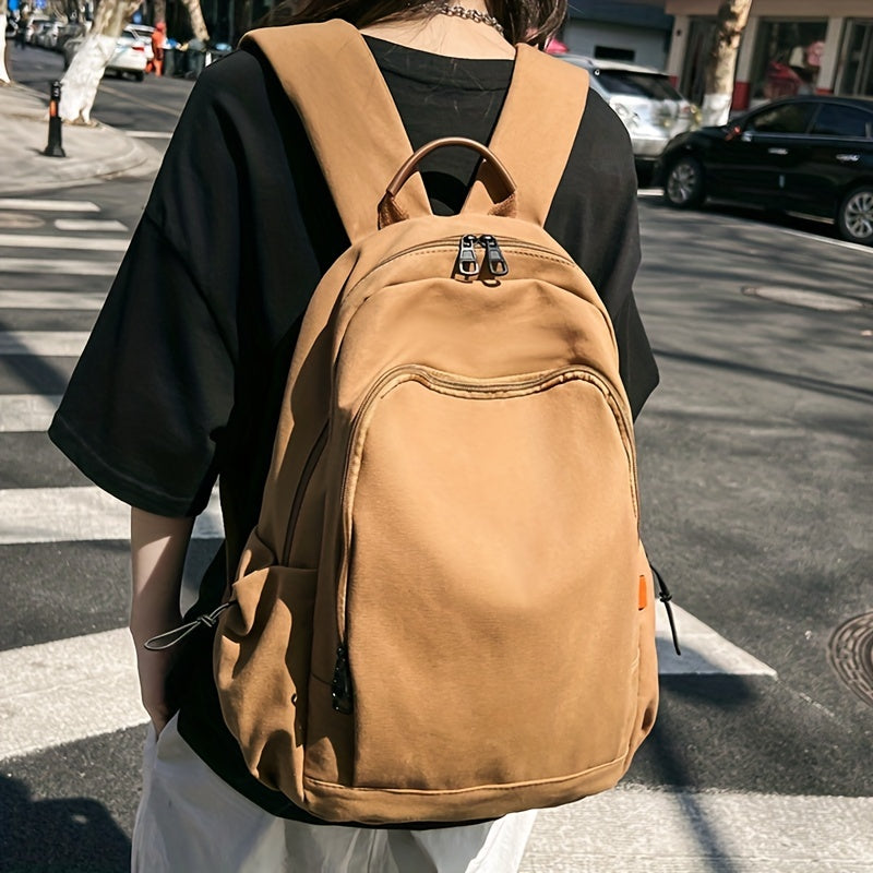 Solid Backpack Large Capacity Casual School Bag Women's Rucksack