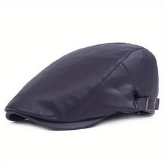 Retro PU Leather Adjustable Beret Duckbill Cap Solid Sun Hats Unisex