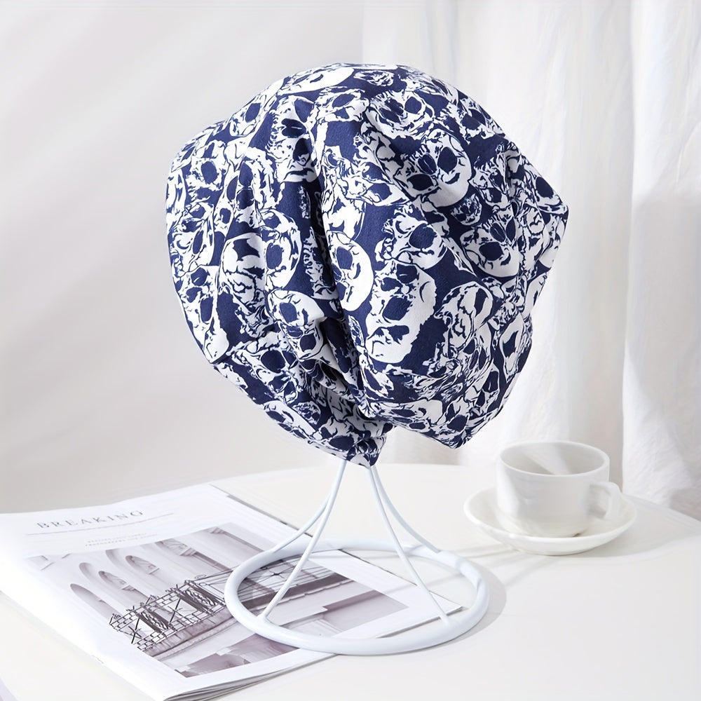 Men's Pullover Skull Print Knitted Stacking Turban Hat