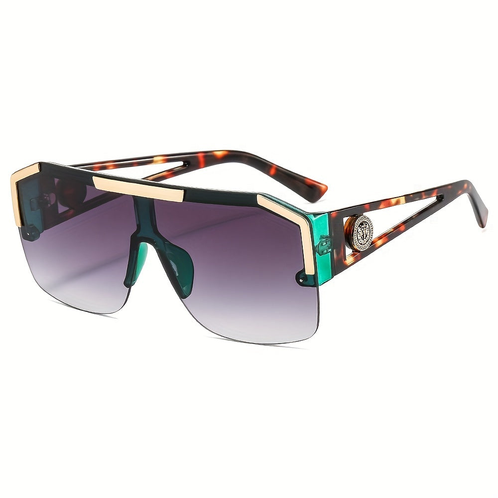 Large Frame Contrast Sunglasses Hollowed Out Lion Decorated Sports Goggles