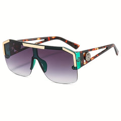 Large Frame Contrast Sunglasses Hollowed Out Lion Decorated Sports Goggles