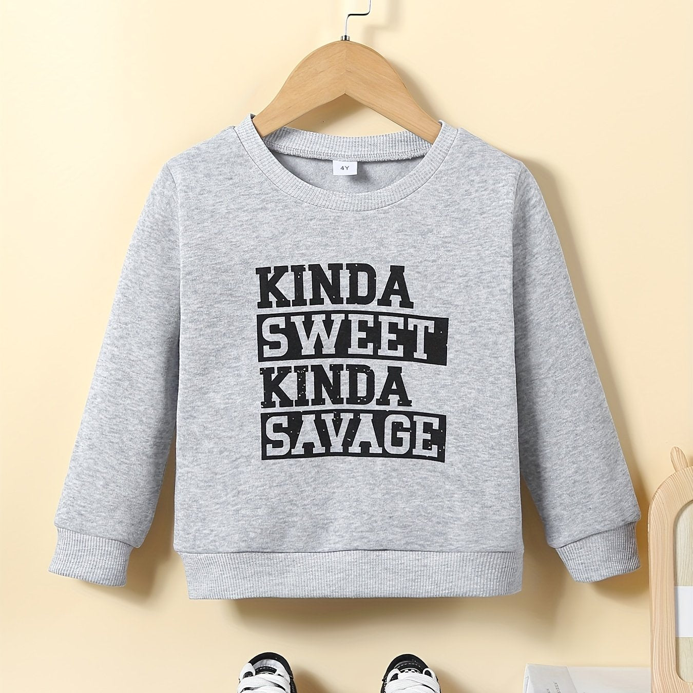 Kid's Thermal Sweatshirt Kinda Sweet Kinda Savage Print Pullover