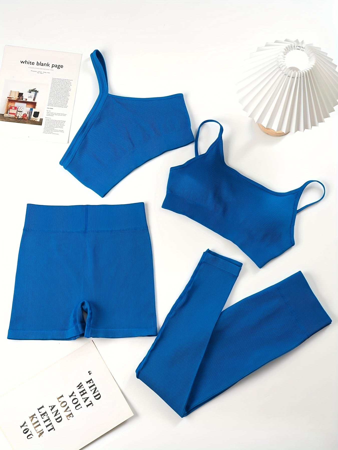 4PCS Seamless Yoga Set One Shoulder Top & High Waist Leggings and Shorts
