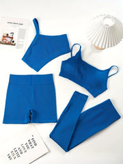4PCS Seamless Yoga Set One Shoulder Top & High Waist Leggings and Shorts