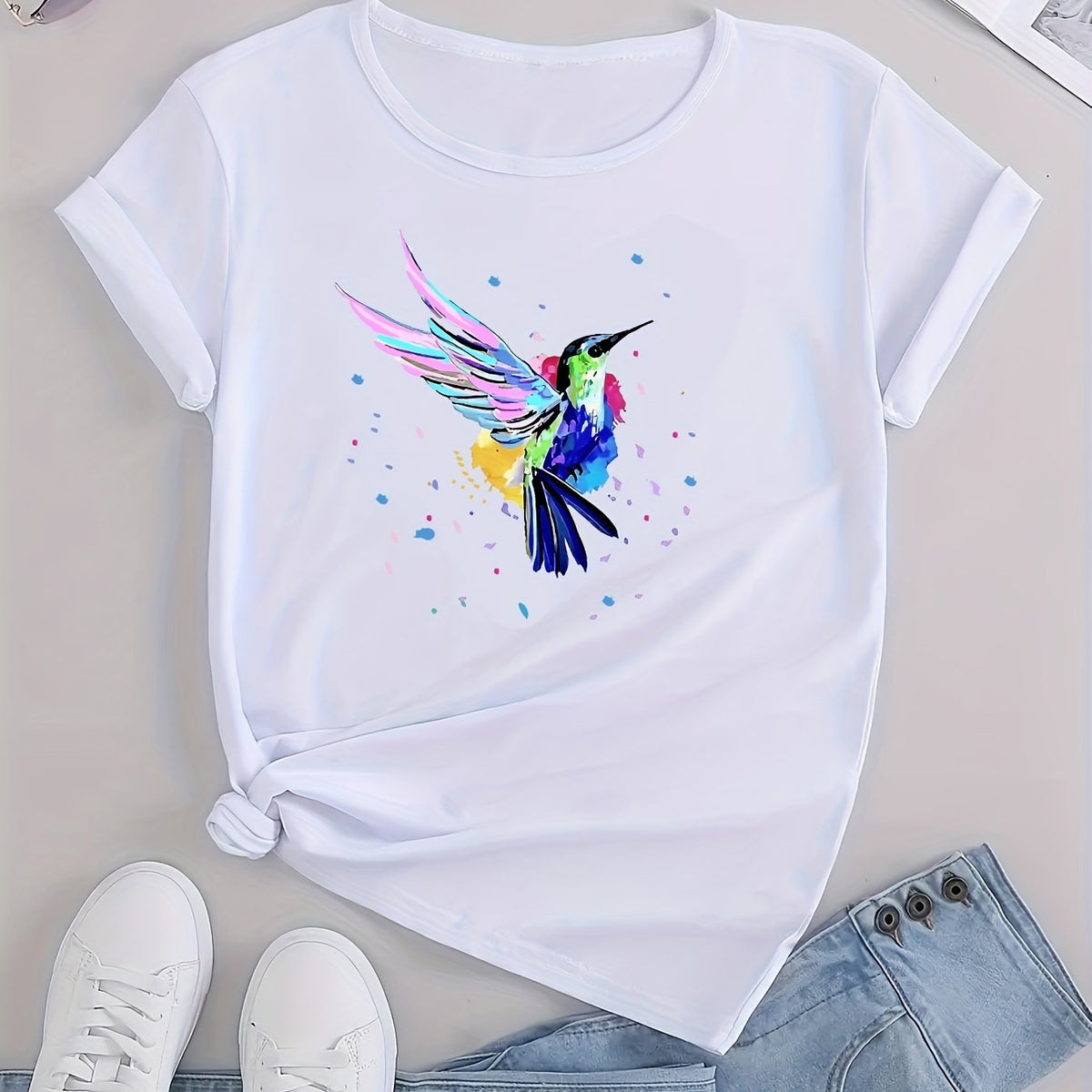 Birds Graphic Sports Short Sleeve T shirts Print Casual Sports Slim Tops