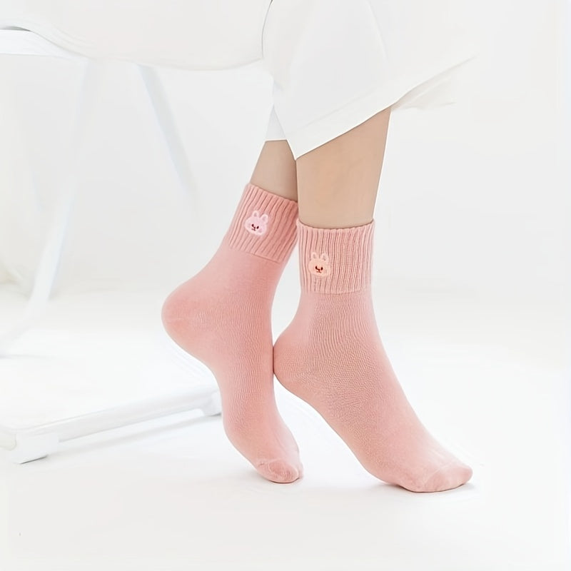 5 Pairs Bunny & Plaid Print Socks Women's Stockings