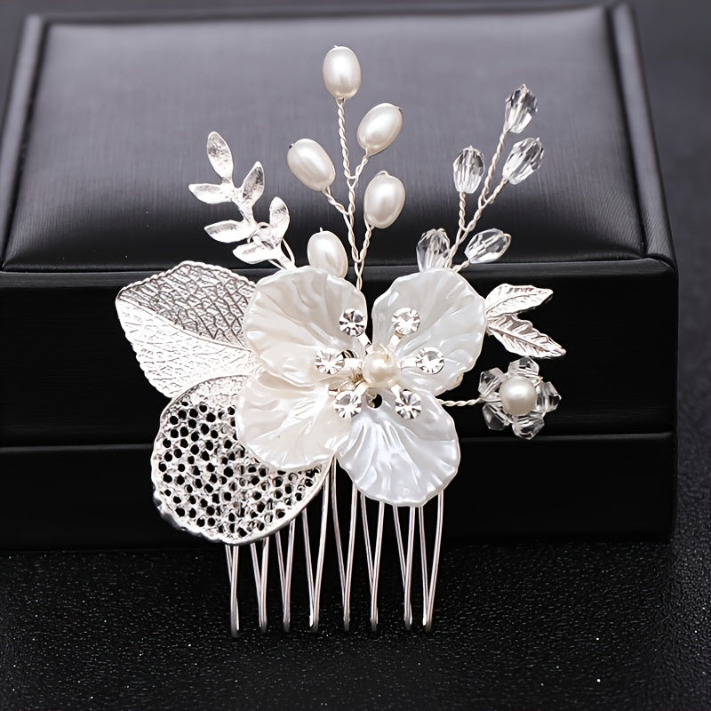 Silver Pearl Crystal Bridal Hair Comb Wedding Accessories