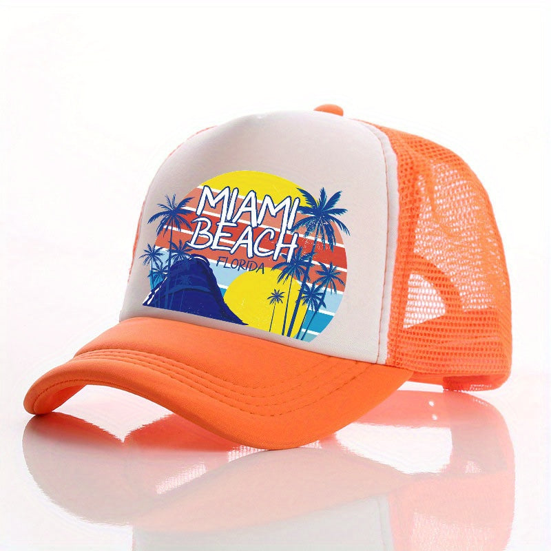 Unisex Breathable Adjustable Baseball Cap with Beach and Letter Embroidery