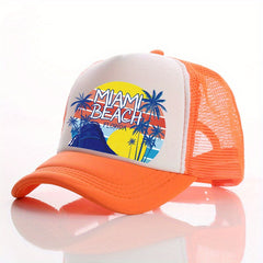 Unisex Breathable Adjustable Baseball Cap with Beach and Letter Embroidery