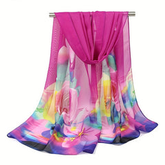 Rose Printed Chiffon Silky Scarf Long Shawl Beach Scarf