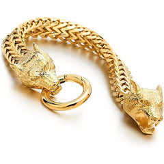 Men's Stainless Steel Wolf Head Bracelet Vintage Personality Viking