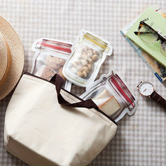 3pcs Mason Jar Zipper Bags Reusable Food Storage Pouch for Snacks and Dry Goods