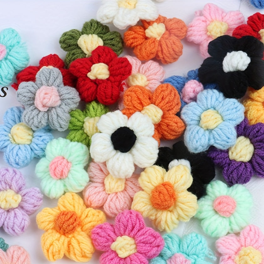 10pcs Crochet Flowers Diy Knitted Woolen Flower Clothing Accessories