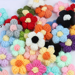 10pcs Crochet Flowers Diy Knitted Woolen Flower Clothing Accessories