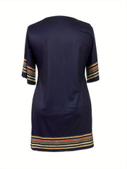  Peacock Print Half Sleeve Round Neck Mini Dress