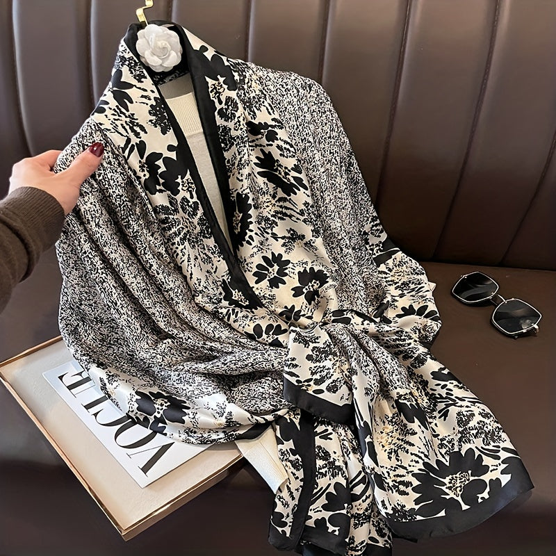 Chrysanthemum Print Large Silk Scarf