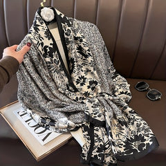 Chrysanthemum Print Large Silk Scarf