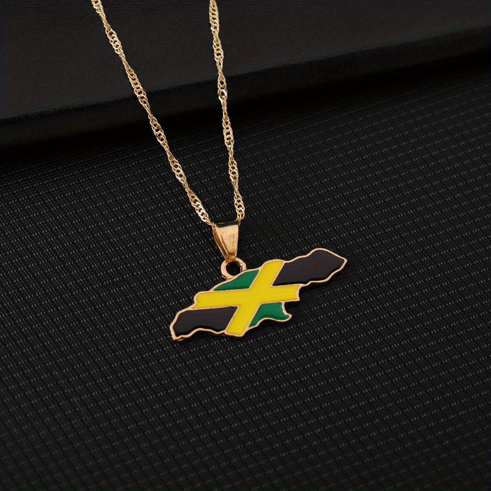 Jamaica Map Pattern Pendant Necklace Hip Hop Drip Oil Necklace