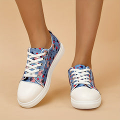 Women's Heart Pattern Denim Sneakers Lace Up Canvas Shoes