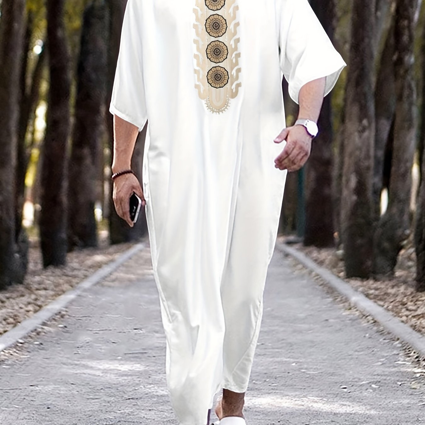 Arabic Kaftan Men Half Sleeve Muslim Clothes Vintage Casual Dubai Jubba Thobe