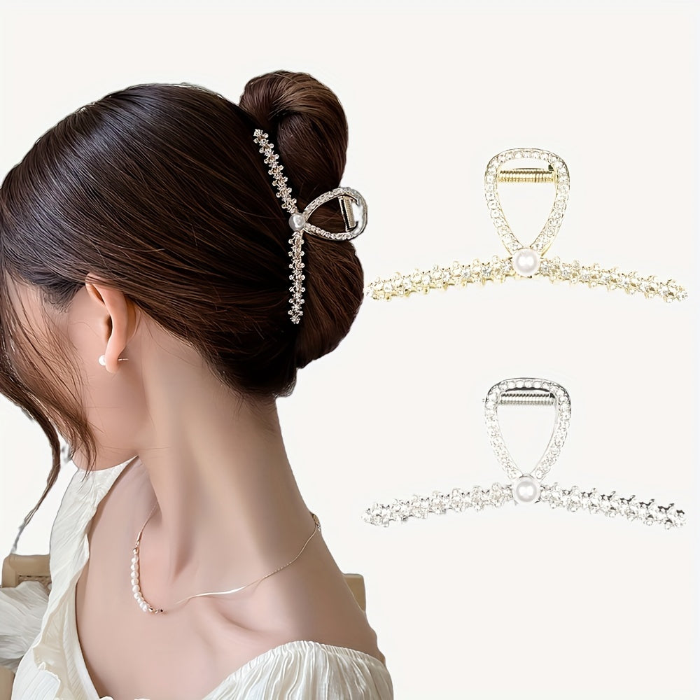 2pcs Faux Pearl Rhinestone Hair Clips for Girls