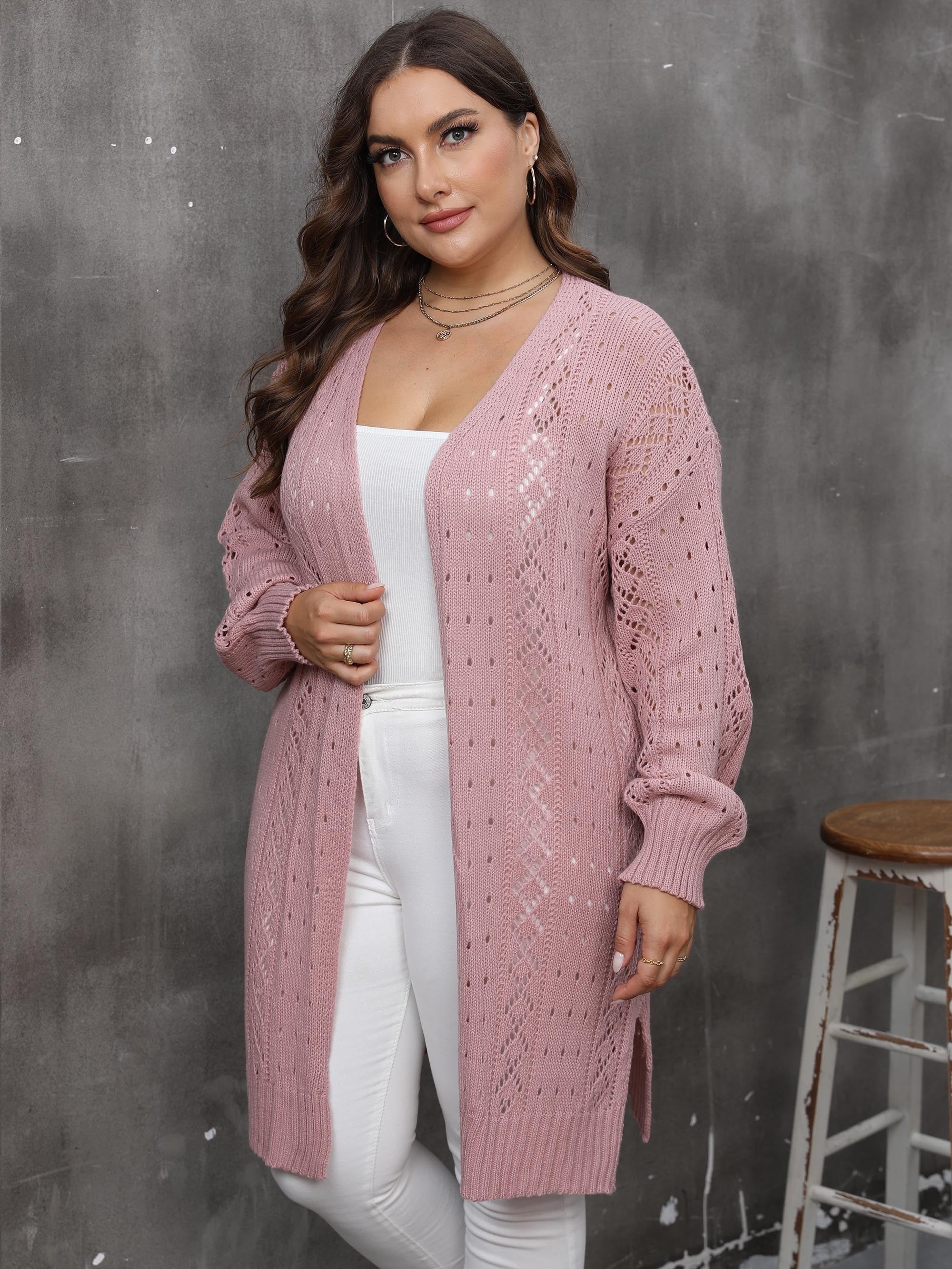  Hollow Out Long Sleeve Cardigan